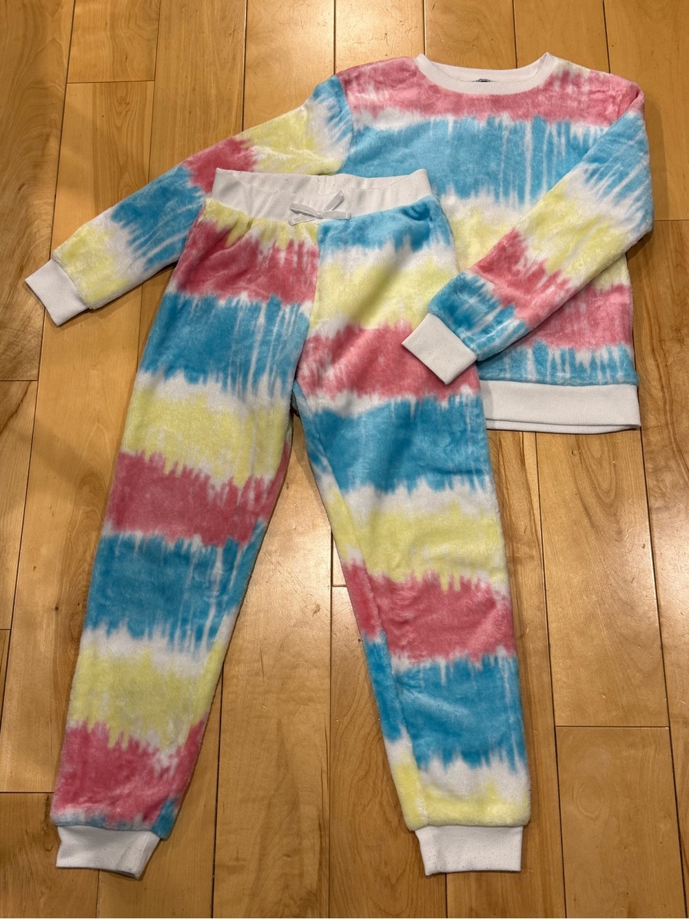 Kids Tie-Dye Plush Pajama Set - Pink, Blue & Yellow